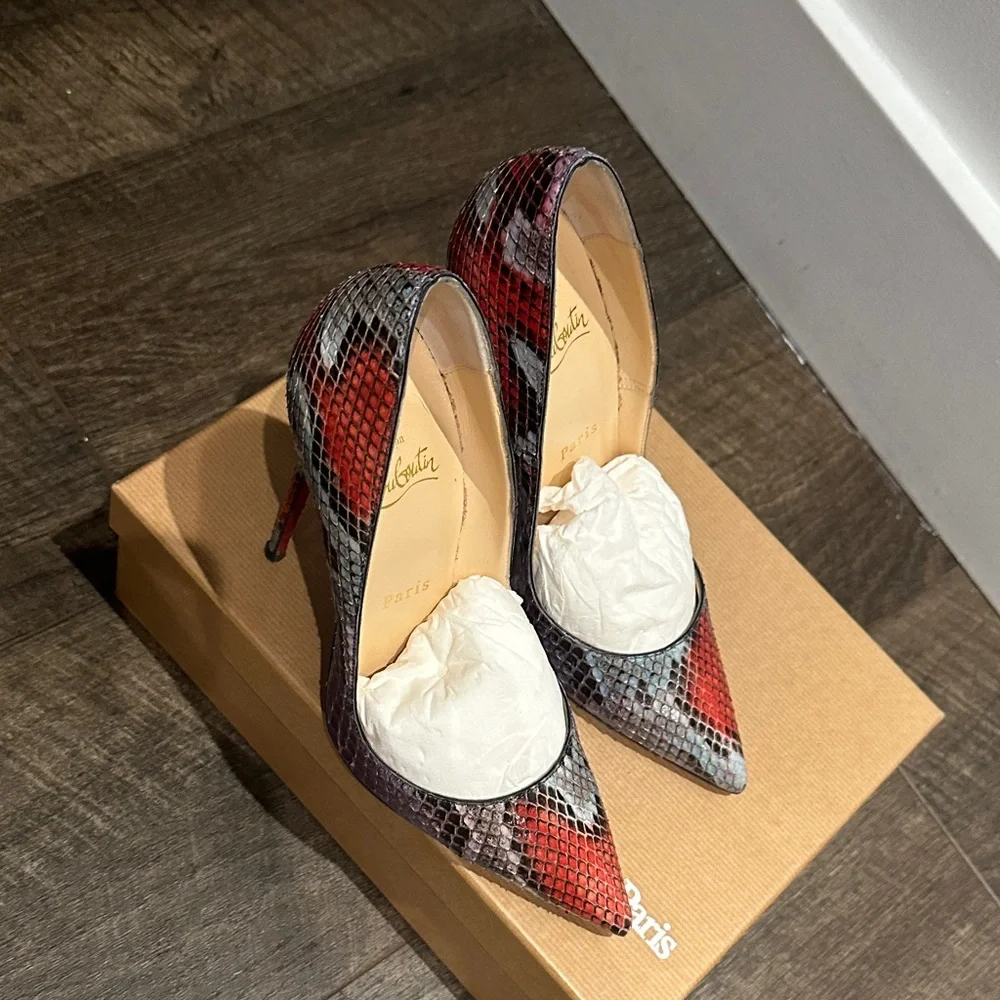 Christian Louboutin Red and Black Python Heels - Picture 8 of 9